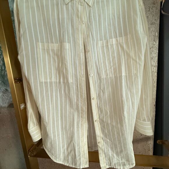 Theory Cream & White Sheer Striped Shirt - Picture 1 of 5
